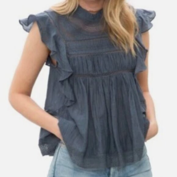 Isabel Marant Tops - Isabel Marant Étoile Lace Ruffle Blouse Blue Size 34 Boho Cotton Top